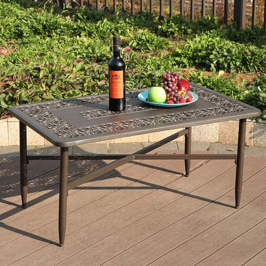 Sophia & William Patio Coffee Table Rectangle, Modern Outdoor Cast Aluminum Coffee Table 38.6" L x 23.0" W x 18.9" H, Brown