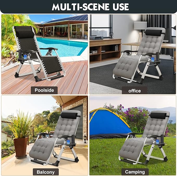 MOPHOTO Zero Gravity Chair, Outdoor Padded Lounge Chair with Side Table, Zero Gravity Recliner Chair, Outdoor Reclining Chair, Sturdy & Comfortable, Supports up to 440lbs