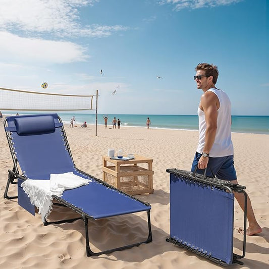 Devoko Lounge Beach Chair for Adults, Outdoor Sun Tanning Chair, Portable Folding Camping Lay Chaise Lounge Chairs for Outside Beach Pool Reading, Sunbathing (1, Blue)