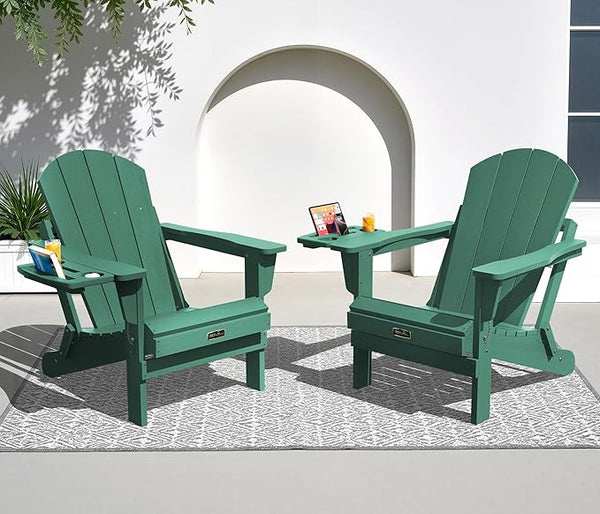 SERWALL Folding Adirondack Chair Set of 2, HIPS Adirondack Chairs with 4 in 1 Cup Holder - Photo 1