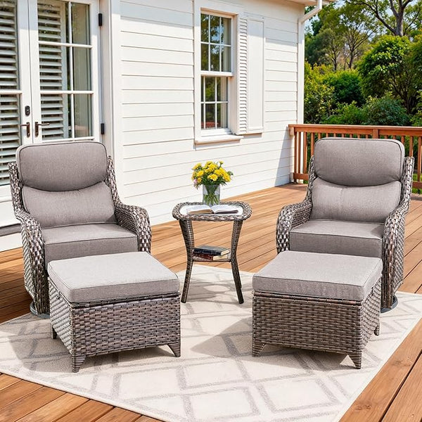 Luxury Outdoor Swivel Rocker Patio Chairs Set of 5, High Back Swivel Patio Chairs with Side Table & 6" Thick Cushions - Photo 1