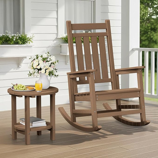 SERWALL Round Adirondack Side Table, 16.5" Double Outdoor Side Table, HDPE Small End Tables for Backyard Pool Porch Garden Lawn, Brown