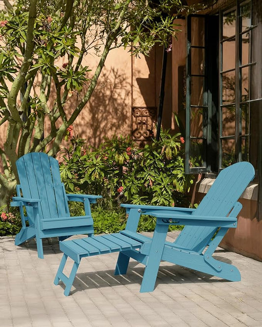 YEFU Adirondack Chair with Retractable Ottoman: Folding Adirondack Chairs Set of 2-5-Level Adjustable Backrest with Footrest - Fire Pit Chairs - Cup Holder - Outdoor Plastic Chair for Patio