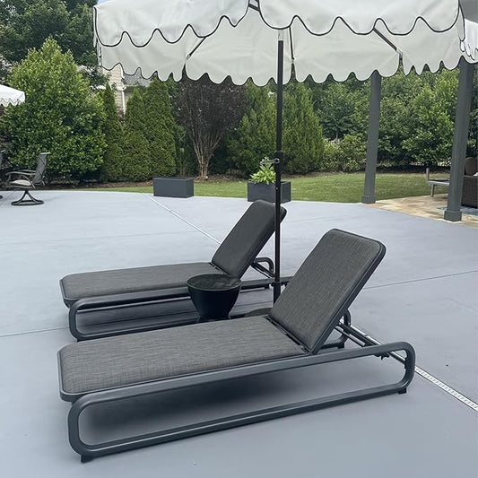 PURPLE LEAF Chaise Lounge Chair Recliner Outdoor for Patio Poolside w/Slide-Out Side Table with Cushion Adjustable Backrest 2 Pieces Dark Grey