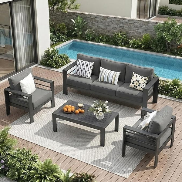 Solaste Aluminum Outdoor Patio Furniture Set, 5 Seats Patio Sectional Sofa with 5" Thick Cushion - Photo 1