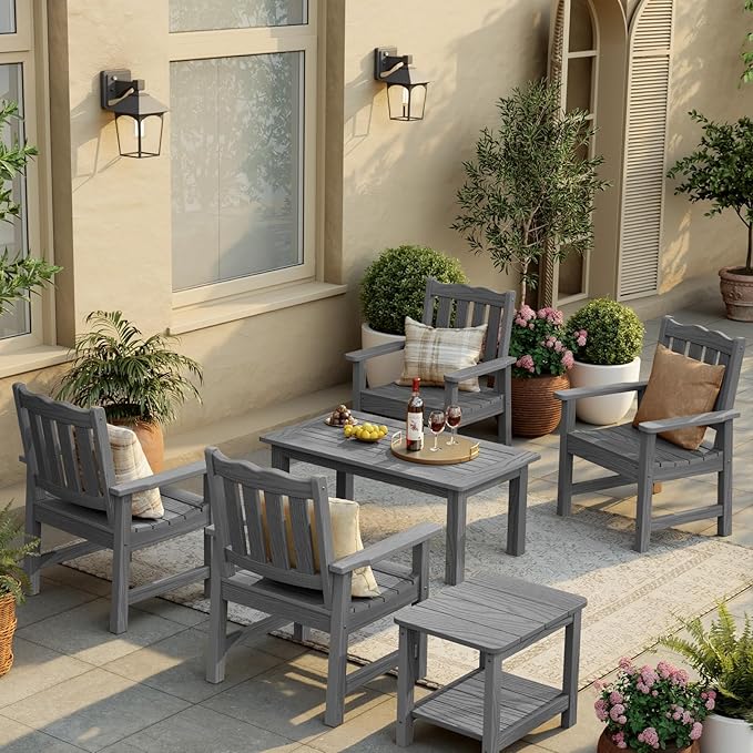Stoog Outdoor Chairs Set of 2, All-Weather HIPS Patio Dining Chairs with Curved Backrest, 400 lbs Support Garden Chairs, Grey