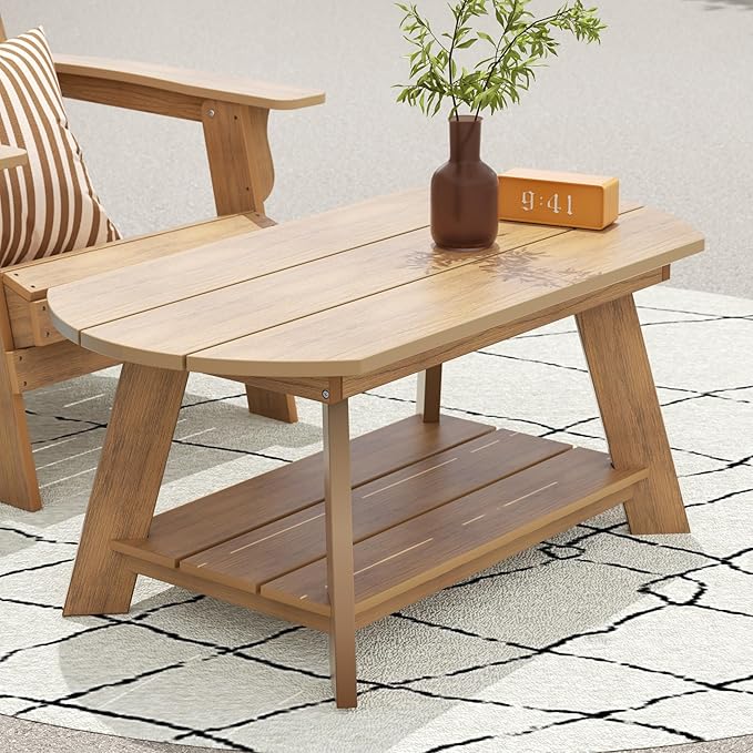 WestinTrends Tuscany Outdoor Coffee Table, All Weather HIPS 2 Tier Patio Adirondack Coffee Table, Teak
