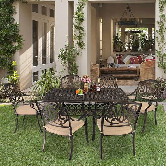 VINGLI Patio Chairs Set of 2- Cast Aluminum Outdoor Dining Chairs with Cushion, Metal Armchairs for Poolside, Backyard, Balcony (2, Elizabeth Back with Cushion)