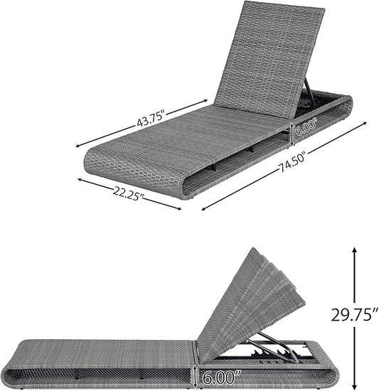 GDFStudio Chaise Lounge Outdoor Chairs Patio Lounge Chair Adjustable 6-Position PE Rattan Wicker Backrest Recliner Full Flat Tanning Sunbathing Iron Reclining for Outside Beach Pool, Grey