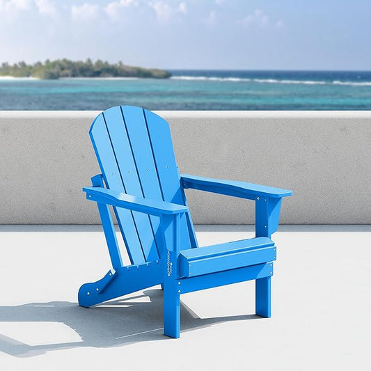 Costaelm Outdoor Folding Chair, Outdoor Seating Folding Firepit Chairs, All Weather Poly Adirondack Chair for Deck Backyard Garden Lawn Pool Patio, Pacific Blue