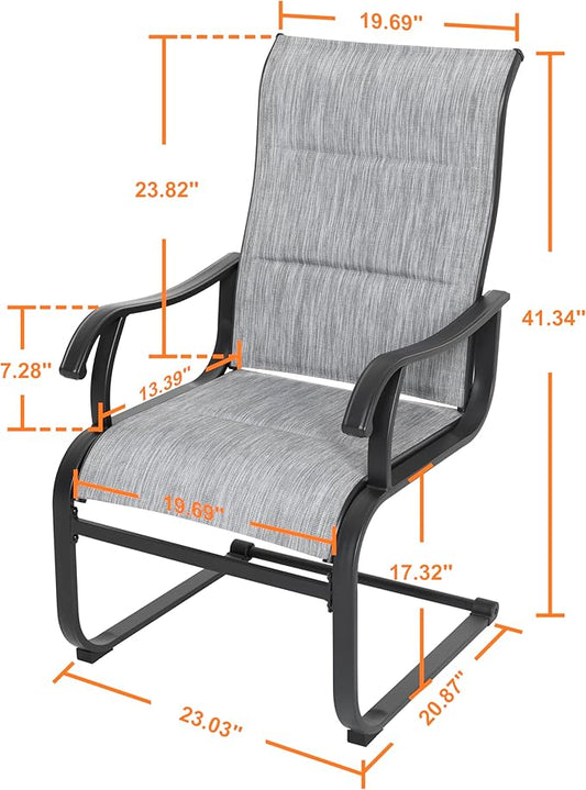 NUU GARDEN Set of 2 Patio Dining Chairs All Weather Outdoor Padded Textilene Chairs with High Back and Spring Motion Design Breathable Outdoor Dining Chairs for Deck Lawn Backyard Grey