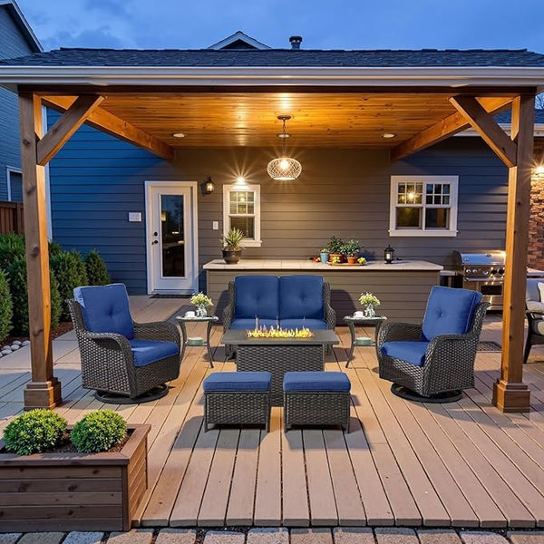 Belord Patio Furniture Set with Fire Pit Table, 8 Piece Wicker Outdoor Furniture Set - Photo 1