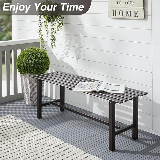 Outdoor Metal Bench, 47 x 16 x 17 inches, Backless Porch Bench, 2-Person Seating, Dark Brown, 300 lbs Capacity