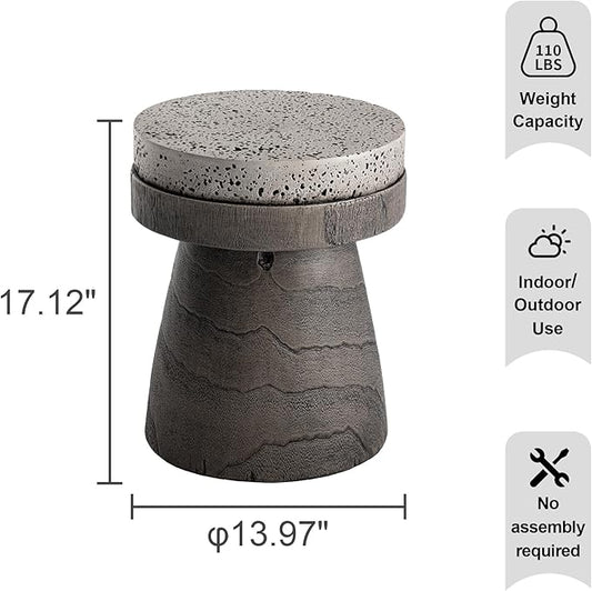 HOMPUS Outdoor Side Table with Imitation Terrazzo Desktop - Lightweight Mushroom Shape End Table, MgO Patio Accent, Unique Plant Stand, Concrete Coffee for Indoor Outdoor Use, Grey