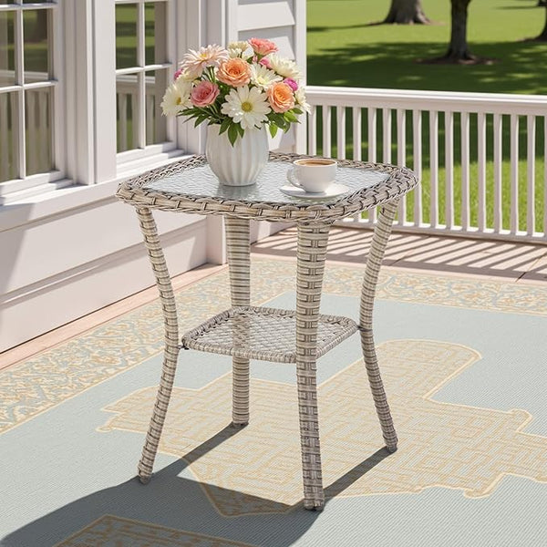 Patio Tables Wicker Side Table, Square Rattan Coffee End Table Outdoor with Storage - Photo 1