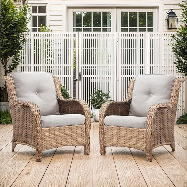 Belord Patio Chairs Set of 2-300 LBS Weight Capacity Outdoor Wicker Chairs with High Backrest Removable Cushion - Photo 1