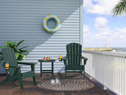 Oversized Folding Adirondack Chair - HDPE All-Weather Outdoor Chair with Cup Holder, 380LB Weight Capacity, UV Protected, Green