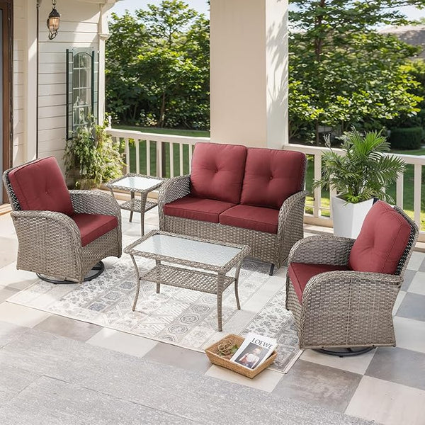 5 Pieces Patio Furniture Set-Outdoor Rocking Chairs Set of 2 Outdoor Glider Bench with Wicker Outdoor Coffee Table for - Photo 1