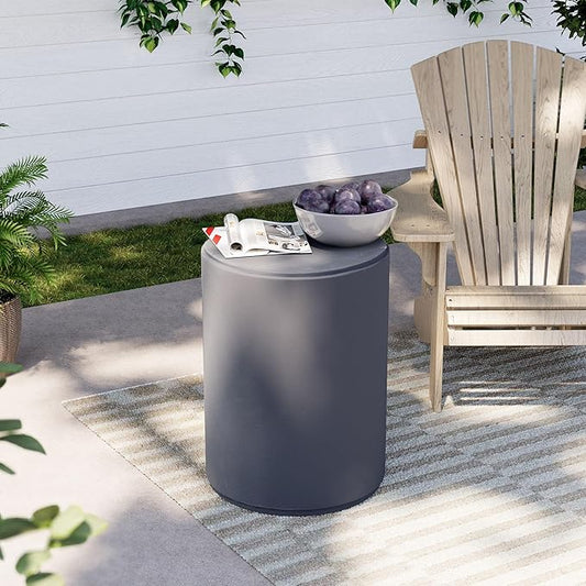 COSIEST 21" Outdoor Side Table, Weather-Resistant Round Concrete End Table for Patio,Durable Small Outside Tables Accent Stool for Garden, Porch, Deck, Balcony & Beach,Cement Gray