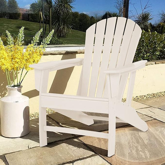 Benjara BM209700 Contemporary Plastic Adirondack Chair with Slatted Back, White