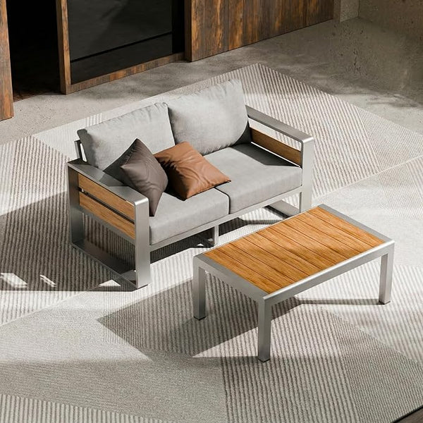 ZANDOR Aluminum Outdoor Patio Furniture - 1 Pcs Loveseat and Coffee Table - Photo 1