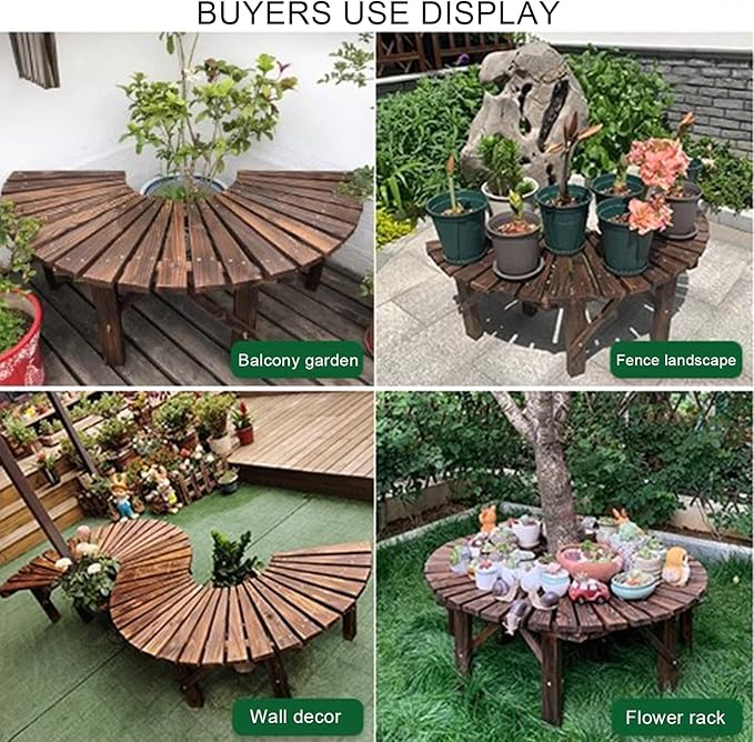 HM&DX Wooden Semicircular Garden Bench,Weatherproof Smooth Surface Outdoor Benches,Tree Bench Wrap Around Park Bench for Park Yard Patio Deck Lawn, 300kg Weight Capacity