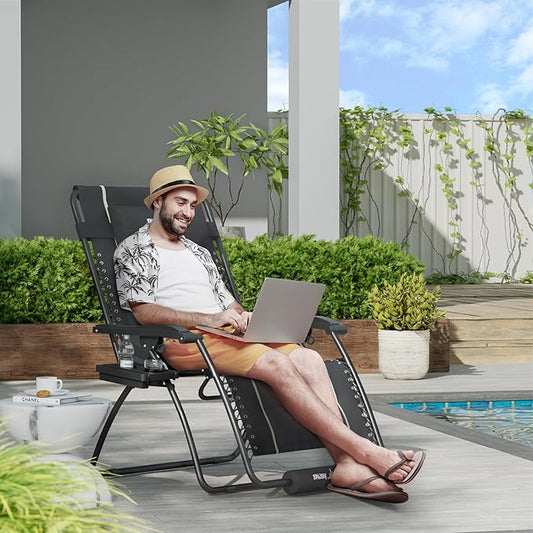 UDPATIO Zero Gravity Chair Oversized Outdoor Anti Gravity Chairs Patio Lounge Folding Adjustable Chair with Cup Holder, Foot Pad & Padded Headrest, Supports 500lbs (2, Grey, 33in)