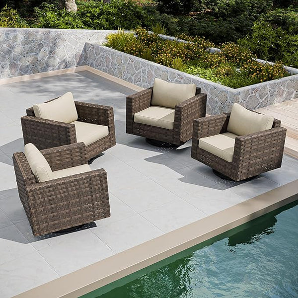 EAGLE PEAK Harbor Haven 4 Piece Wicker Swivel Rocker Patio Furniture Set, Deep Seating Rocking Chairs - Photo 1
