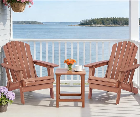 Oversize Wooden Outdoor Folding Adirondack Chair with Pre-Assembled BackRest & SeatBoard, Wood Patio Chair for Garden Backyard Porch Pool Deck Firepit