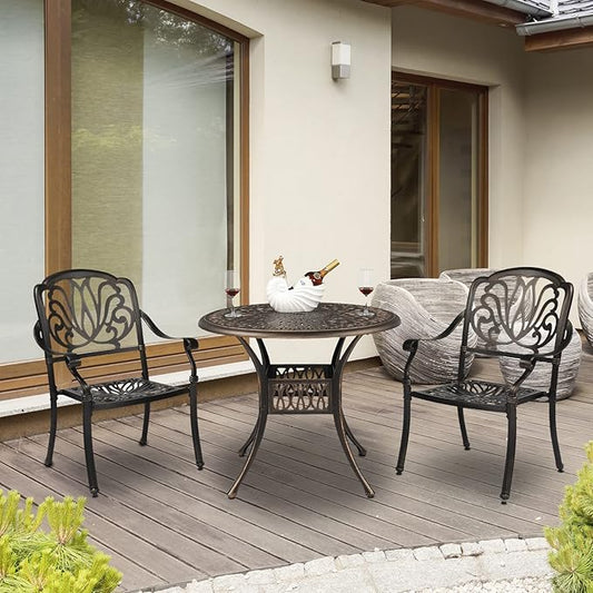 VINGLI Patio Chairs Set of 2, All-Weather Cast Aluminum Outdoor Dining Chairs, Metal Armchairs for Poolside, Backyard, Balcony (2, Elizabeth Back Without Cushion)