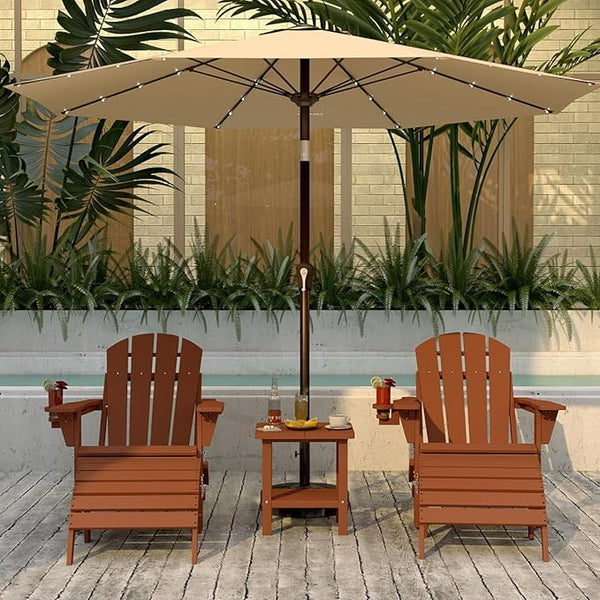 6-Piece Folding Adirondack Chair Set with Cup Holders, Ottomans, Side Table & 9FT Patio Umbrella with Base - Photo 1