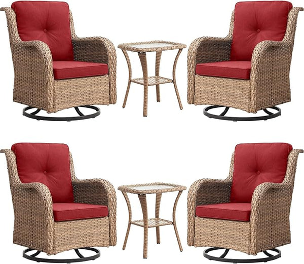Rilyson Patio Chairs Wicker Outdoor Chair - 6 Piece Rattan Patio Swivel Rocking Chairs Set with Glass Top Side Table - Photo 1