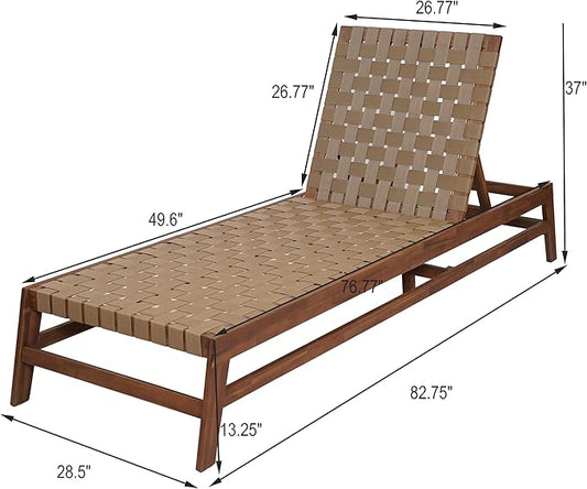 Christopher Knight Home Susua Rope Chaise Lounge with Acacia Wood Frame, Adjustable Backrest Single Lounge Sofa, Patio Sun Lounger Recliner Chair for Poolside Backyard, Light Brown + Mocha
