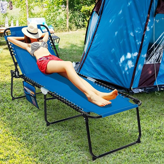 Giantex Patio Lounge Chairs for Outside - Set of 2 Folding Tanning Chair w/Headrest, 4 Adjustable Positions, Side Pocket, Outdoor Chaise Lounge for Camping, Pool, Sunbathing Beach Chair, Navy