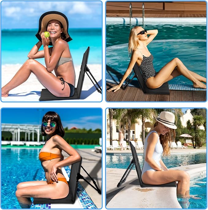 2 Pack Foldable Seat for Poolside Chairs, Portable Outdoor Poolside Chairs for Edge of Pool, Beach Chair, SwimmingPool Accessories, Pool Seats for Edge,Beach Camping Picnic Lawn Accessories-Black
