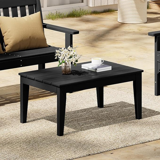 Costaelm Adirondack Outdoor Coffee Table, HDPE Drink Table Weather Resistant, Patio Porch Accent Balcony Table Outdoor End Table for Pool, Seaside, Backyard, Black