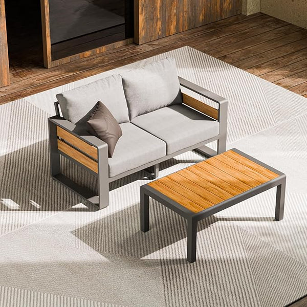 ZANDOR Aluminum Outdoor Patio Furniture - 1 Pcs Loveseat and Coffee Table - Photo 1