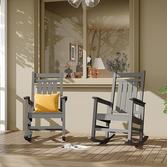 Outdoor HDPE Rocking Chairs, HDPE Oversized Patio Rocking Chairs, All Weather Resistant Porch Rocker, Heavy Duty Front Plastic Rockers for Outside