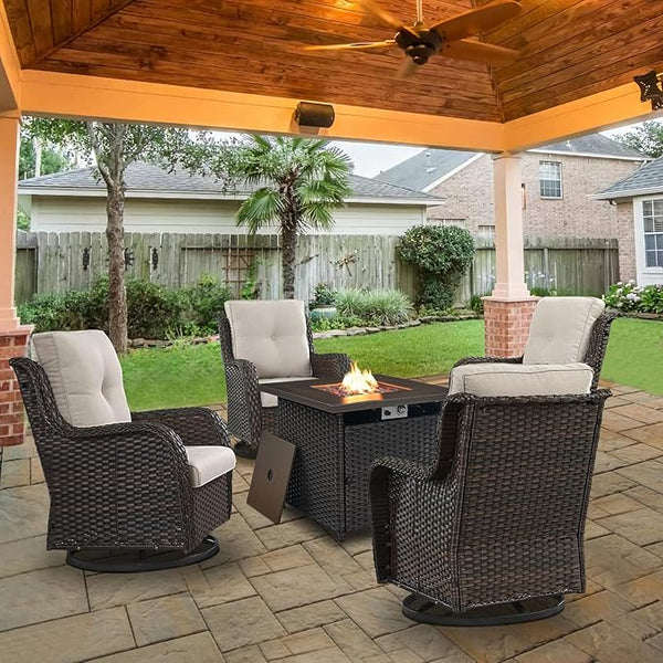 Belord Patio Furniture Set with Fire Pit Table, Outdoor Swivel Rocker Patio Chairs, Wicker Furniture Set Ideal for Porch - Photo 1