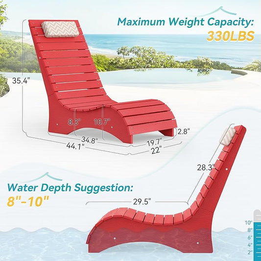 HDPS Pool Lounge Chairs Set of 4, Use in Pools Lounge Chairs up to 10-Inches of Water, Chaise Chairs with Headrest, Lounge Chair Outdoor, Fade-Resistant Pool Lounger for Deck