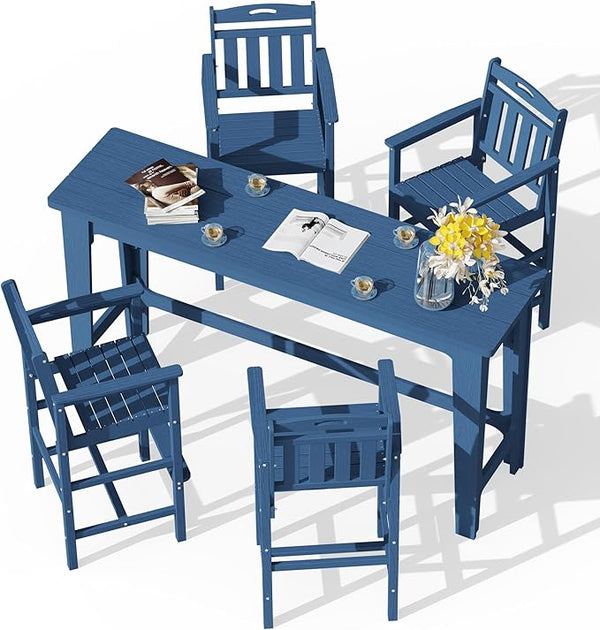 Ciokea Outdoor Bar Height Table Set of 5, 60" Extra Long Rectangle High Top Table and 4 Oversized Adirondack Chairs Set - Photo 1