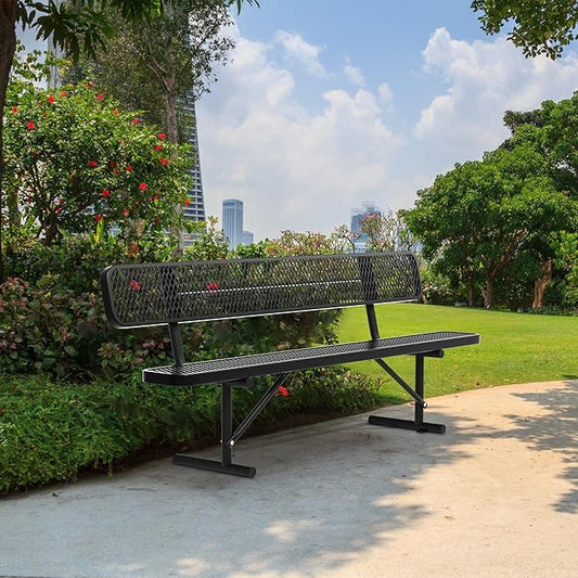 96" Metal Park Benches for Outside - Black Outdoor Benches Heavy Duty Garden Weatherproof Bench with Backrest, Buddy Bench for Schools,Commercial Benches for Shopping Mall, Store, Yard, Patio