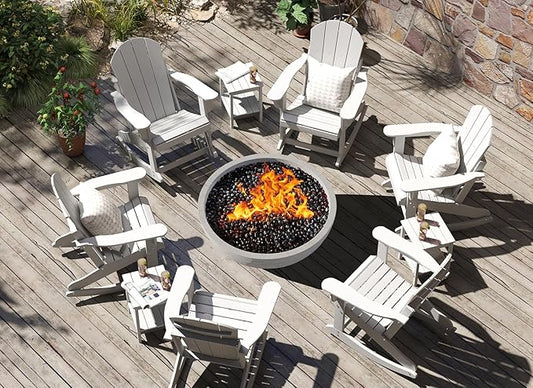 GREENVINES Adirondack Rocking Chairs Set of 4 | HDPE Plastic | Porch Rocker | Chair for Outdoor Patio Deck | All Weather | White