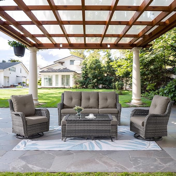 Belord Wicker Outdoor Furniture Patio Furniture Set - 6 Piece Patio Conversation Set with Swivel Rocker Chairs - Photo 1