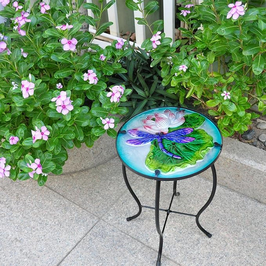 Outdoor Side Table Accent Table Patio Side Table Plant Stands Small Mosaic Table Glass Top Round Balcony Coffee Table