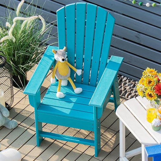 Giantex Adirondack Chair, Kids HDPE Patio Lawn Chair with Ergonomic Backrest for Deck, Porch, Backyard, Poolside, Indoor, Weather Resistance Toddler Outdoor Chair (4, Turquoise)