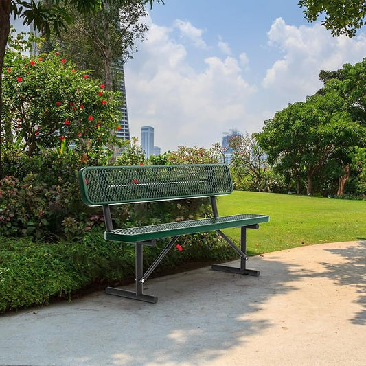 72" Metal Park Benches for Outside - Green Outdoor Benches Heavy Duty Garden Weatherproof Bench with Backrest, Buddy Bench for Schools,Commercial Benches for Shopping Mall, Store, Yard, Patio