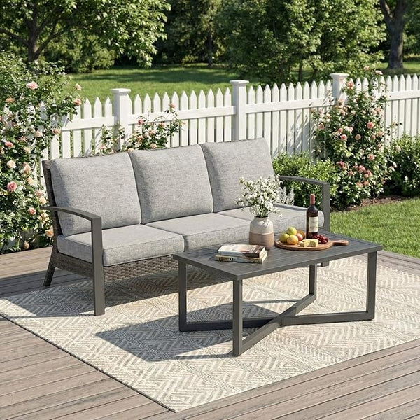 Green4ever Outdoor Furniture, 2 Pieces Patio Furniture Set with Coffee Table, Wicker Outdoor Couch with Cushions - Photo 1