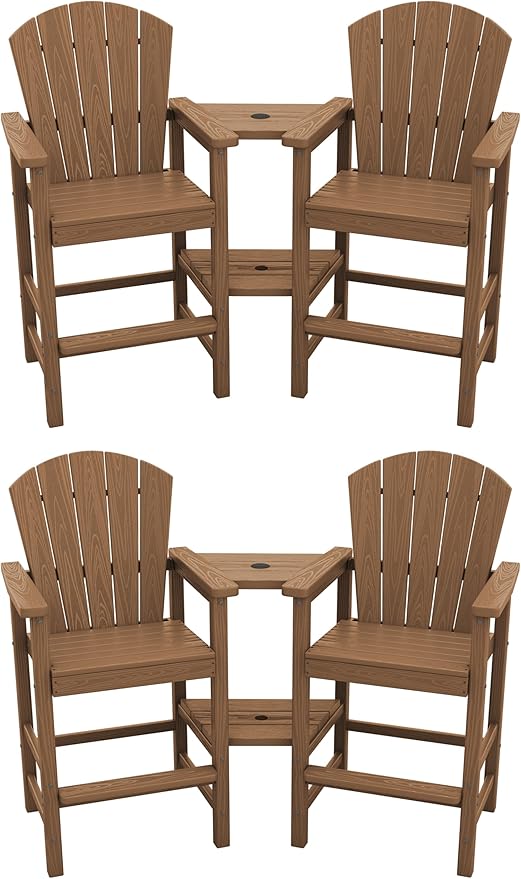 SERWALL Tall Adirondack Chairs Set of 4 with Double Layer Connecting Tray, HDPE Bar Height Outdoor Chairs - Photo 1