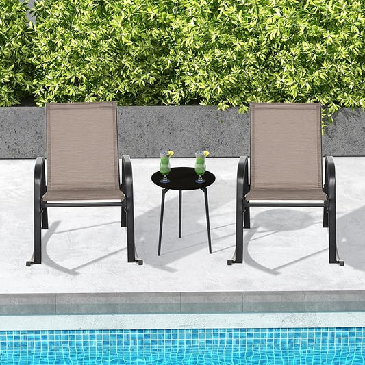 Giantex Outdoor Rocking Chairs Set of 2, Patio Rocking Chairs w/Breathable Seat & Back, Heavy-Duty Metal Support, Ergonomic Outside Rocker for Backyard, Poolside, Garden (2, Brown)